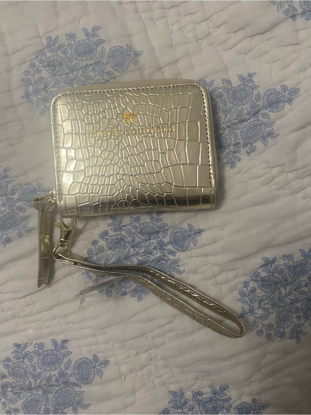 Simply Southern Gold Metallic Croc-Embossed Wallet Wristlet - Gold